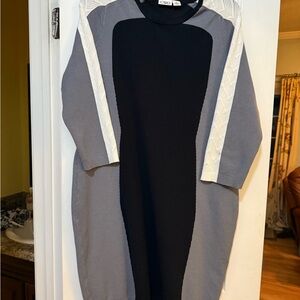 Cato Elegant Black and Gray Sweater Dress with Cream Accents